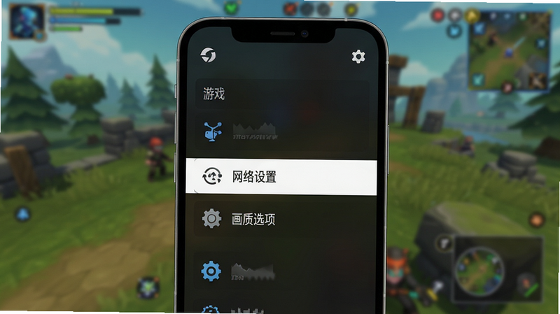 画面展示手机界面,主体是游戏设置菜单,高亮显示