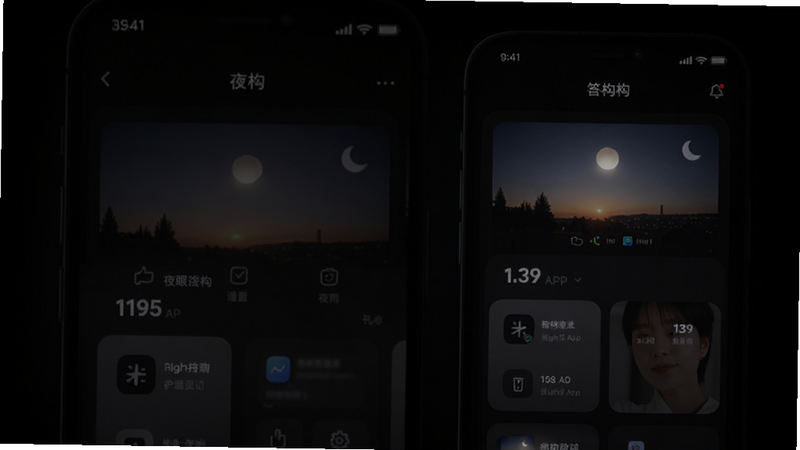 主体是答构APP的深色模式界面,布局展示夜间使用的护眼效果,排版简洁舒适,风格为极简暗黑风,细节展示柔和的节点光晕和清晰的文字对比度,画质细腻,背景深邃黑色