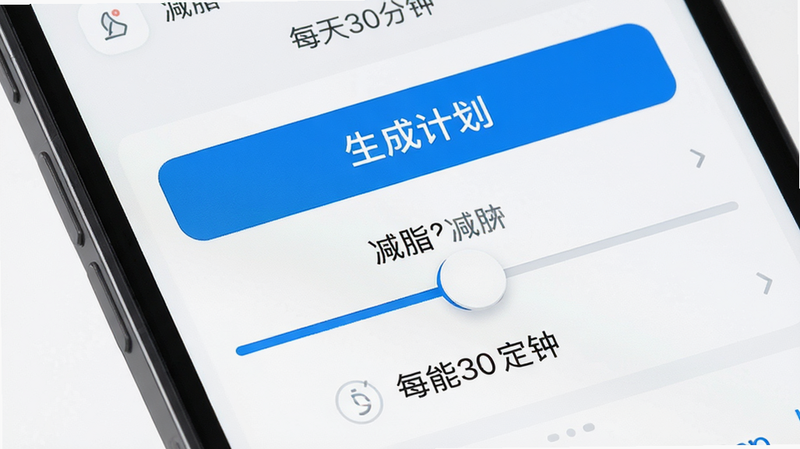 展示YuanFit智能计划生成界面的特写,主体为手机屏幕上的