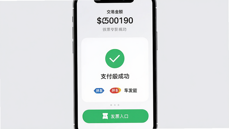 ƴ��App֧���ɹ�ҳ�棬����Ϊ֧���ɹ���ѡͼ�꣬���־��У�����Ϊǳ��ɫ��������ʾ���׽��ײ�Ϊ��Ʊ��ڰ�ť����񼫼��ɫ��ϸ�ڰ���֧������Logo�����ʸ��壬�ɾ����޶���Ԫ��