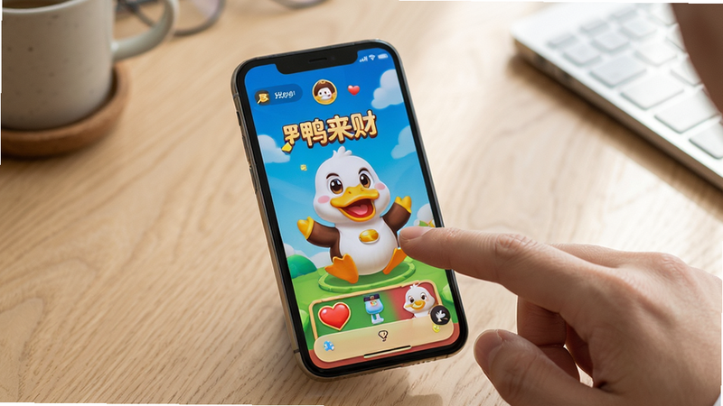 ������һ�������ֻ�չʾѼѼ���Ƶ���Ϸ���棬�Ա��������ڵ����Ļ������Ϊ����������ֻ����С��Ű���Ȼ������Ϊ��Լ���档���Ϊ��ʵ��Ӱ���UIԪ�ء�ϸ�ڰ�����ָ�Ĵ��С���Ļ�ķ��⡣������������Ӱ��Ȼ��
