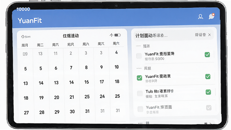 ����ΪYuanFitӦ���еļƻ�����ҳ�棬��ʾ������ͼ�������б������������Ű�����������Լ����ϸ�ڴ��й�ѡ��ǣ����ʸ��壬�ɾ����޶���Ԫ��