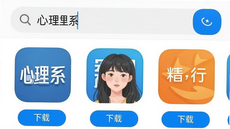 手机应用商店界面截图,搜索框中显示“心理系”,下方是APP图标及“下载”按钮,背景简洁,突出软件名称与下载操作,高清清晰,无多余干扰元素