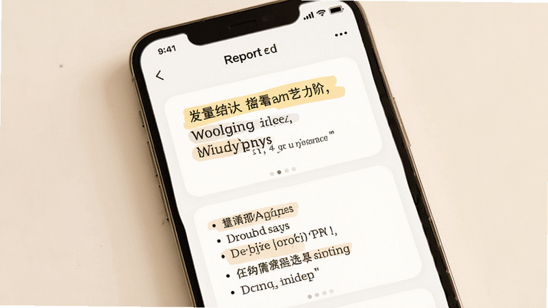 主体为手机报告详情页,布局为上下滚动结构,排版采用卡片式设计,风格为温馨治愈系,细节包含高亮的关键结论句子及建议列表,画质细腻,干净,无多余元素