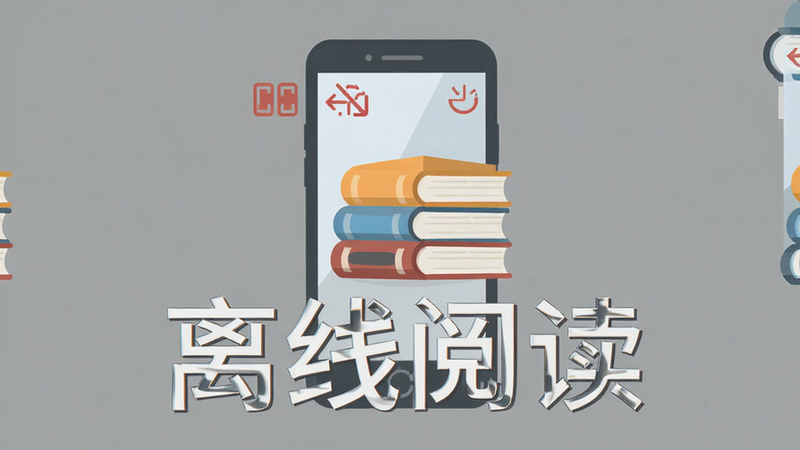 主体为手机图标与书籍堆叠画面,背景为纯色,布局居中,排版简洁,风格扁平化,细节显示离线符号与手机轮廓,画质高清,干净,无多余元素,文字“离线阅读”醒目