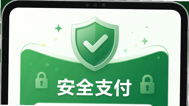 主体为鹿优选Plus支付成功页面,布局展示盾牌图标与对勾符号,排版对称稳定,风格绿色安全色调,细节包含锁形图标,文字“安全支付”醒目,画质细腻,干净无冗余装饰,安全感视觉图