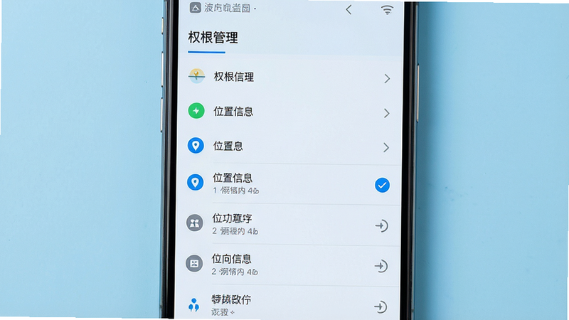 主体为手机设置界面截图,显示权限管理列表,其中