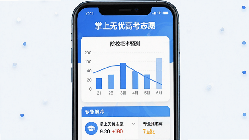 主体为掌上无忧高考志愿APP界面截图,布局采用扁平化设计,顶部显示