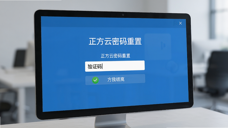 正方云密码重置界面,显示验证码输入框,界面简洁,蓝色主题,高清,无多余元素