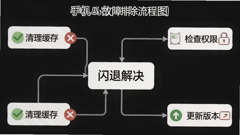 主体为手机故障排除流程图,中心显示