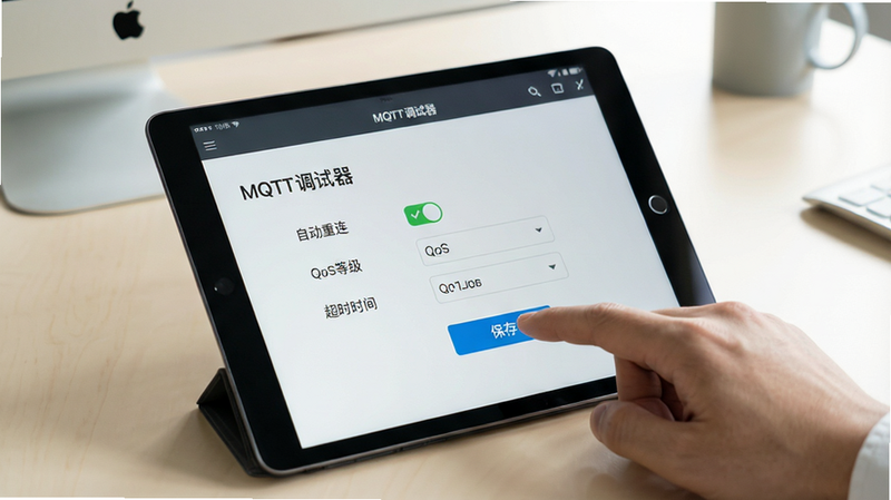����Ϊһ̨ƽ����ԣ���Ļ����ʾ��MQTT�������������ý��棬�������Զ�����������QoS�ȼ���������ʱʱ�䡱��ѡ���ָ���ڵ�������桱��ť������Ϊǳɫ�칫�����棬���ּ�࣬���дʵ��ϸ�����������ʸߣ�������������