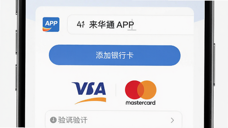 ����Ϊ����ͨAPP�Ŀ�Ƭ�󶨽��棬������������ʾ���������п�����ť���·��г�Visa��Mastercard��־������ִ���Լ��ϸ�ڰ����������֤��ʾ�����ʸߣ��ɾ����޶���Ԫ��