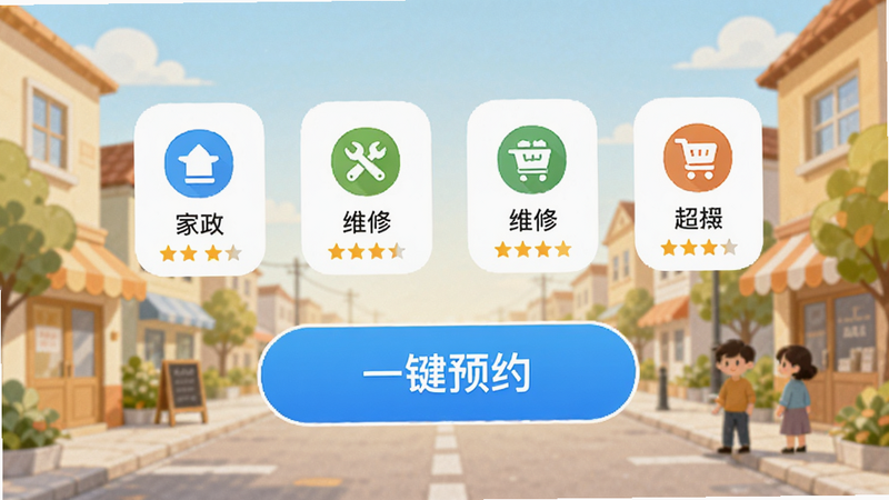 ����Ϊ�ھ�ѾѾAPP�ı����������ҳ�棬����չʾ������ά�ޡ����еȷ���ͼ�꣬�м�ͻ����ʾ��һ��ԤԼ����ť������Ϊ��ܰ�������ֵ��廭��������ʵ�ñ�ݣ�ϸ��չʾ���������Ǽ������廭�ʣ��ɾ��޶���Ԫ��