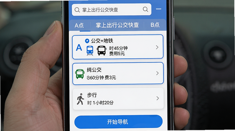 �����ϳ��й�����顱�Ķ�ģʽ·�߹滮ҳ�档��Ļ��ʾһ���ӡ�A�㡱����B�㡱��·�߶Ա��б�����һ���ǡ�����+����������ʾ��ʱ45���ӣ�����5Ԫ�����е����͹���ͼ�ꣻ�ڶ����ǡ�������������ʱ60���ӣ�����3Ԫ���������ǡ����С�����ʱ1Сʱ20�֡��б����Ϊ��ɫ��Ƭ��ѡ��������ɫ�߿�����������������򣬵ײ��С���ʼ��������ť���������࣬ͼ�����������ָ�Ч���ݣ�������Ԫ�ء�
