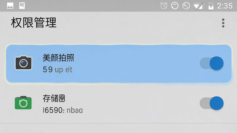 �ֻ����ý����ͼ����ʾ��������Pͼ�����Ȩ�޹���ҳ�棬����Ϊ��׼Android���÷�񣬸�����ʾ����ʹ洢Ȩ�޿��أ�����࣬ϸ�����������ʸ��壬�ɾ��޶���Ԫ�أ�����'Ȩ�޹���'��Ϊ�������