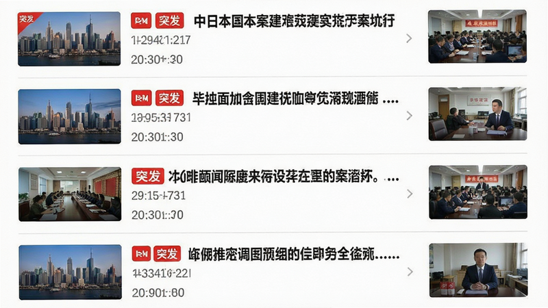 主体为新闻列表界面,展示多条本地新闻标题与缩略图,布局为上下滚动列表,排版紧凑有序,风格为新闻门户风格,细节包含红色“突发”标签及时间戳,画质高清,干净,无多余元素