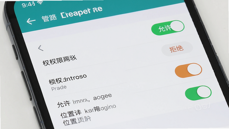 主体为手机设置界面,显示权限管理页面,布局为列表形式展示各项权限开关,排版清晰,风格为系统设置UI,细节包含“允许”与“拒绝”按钮及位置权限选项,画质高清,干净,无多余元素