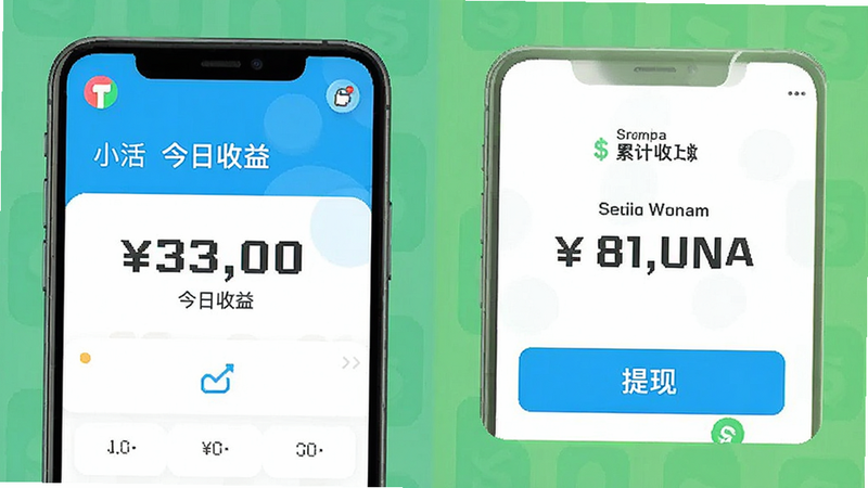 小活儿APP收益结算界面预览图,显示“今日收益”、“累计收入”及“提现按钮”,数字醒目,背景干净,风格扁平化,色彩明亮,细节精致,无水印,高清图片