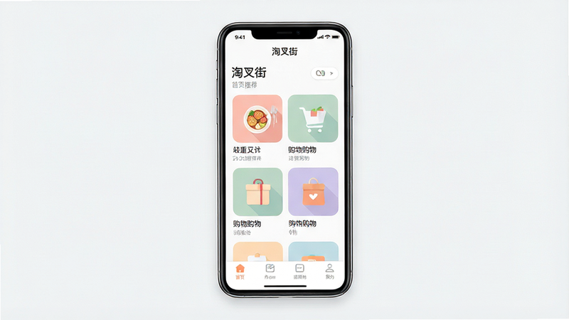 һ���ִ���Լ�����ֻ�Ӧ�ý���չʾͼ������Ϊ���Բ�֡�APP�������棬����Ϊ�ɾ���ǳ��ɫ����Ļ������ʾ��ҳ�Ƽ�ģ�飬������ʳ������ȷ���ͼ�꣬�ײ��������ĵ�������������Ʊ�ƽ����ɫ����ͣ�������ˮӡ���ɾ��޶���Ԫ�أ����������ɼ����Ű����룬רҵUI��Ʒ��