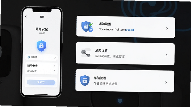 ����Ϊ�ջ���APP����ҳ�棬����չʾ�˺Ű�ȫ��֪ͨ���á��洢����ѡ��Ű��η��������Ϊ�������壬ϸ�ڴ��а�ȫ����ͼ������������������ɾ����޶���Ԫ��