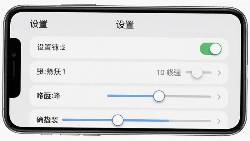 Boogu-Image: 主体为手机端游戏设置界面,布局为列表式选项,排版清晰,风格为移动端UI设计,细节包含开关按钮与滑块,画质高清,干净,无多余图标,文字“设置”标题清晰,背景为浅灰色