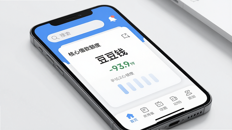 ����ǮAPP������չʾ������Ϊ�ֻ���Ļ������������������ʾ��������֪ͨͼ�꣬�в�Ϊ���Ľ���ȿ�Ƭ���ײ�Ϊ���ܵ�����������ִ���Լ��ϸ�ھ��£����壬�޶���Ԫ�أ�������ʾ������Ǯ��