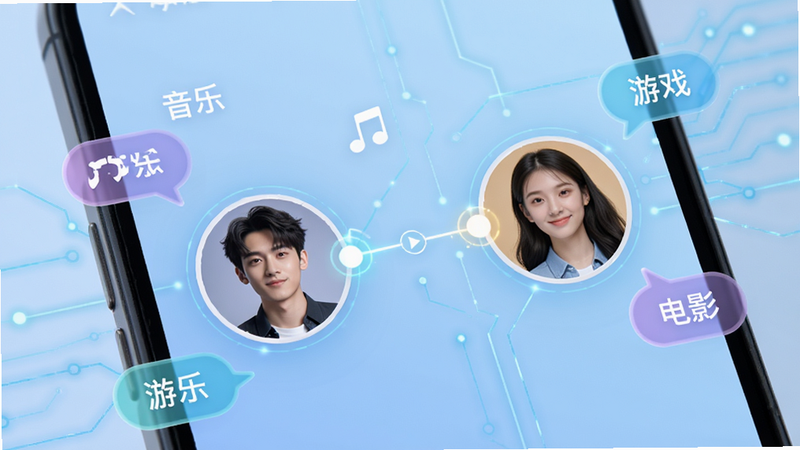 ����������ƥ����棬�ֻ���Ļ��д����ʾ�����û�ͷ�����ڶԽӣ��м��з��������ߣ���ΧƯ���š����֡�������Ϸ��������Ӱ������Ȥ��ǩ���ݣ�����Ϊ����ɫ���䣬�Ƽ�������������չʾƥ���߼������壬��ˮӡ