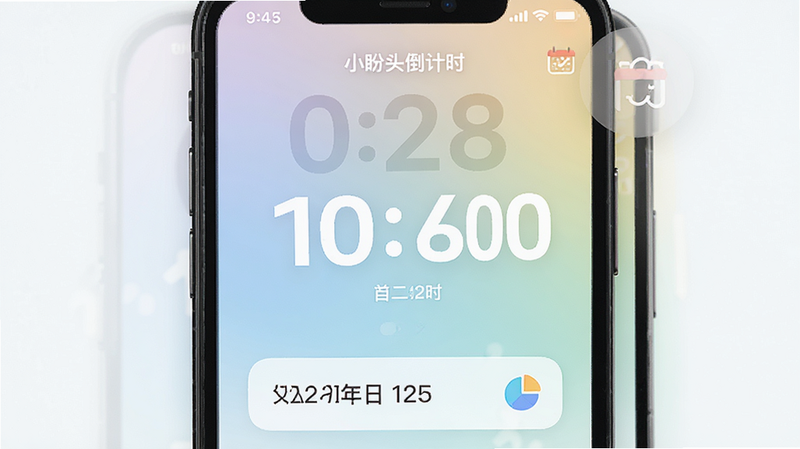 主体为手机屏幕显示“小盼头倒计时”应用界面,布局简洁,中心显示大号数字倒计时,背景为柔和的渐变色,排版清晰,风格清新扁平化,细节包含日期选择和图标,画质高清,干净,无多余元素,文字包含“小盼头倒计时”