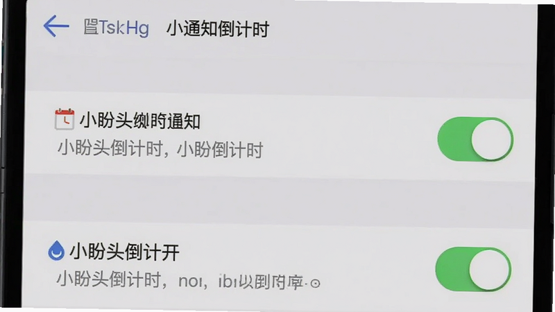 主体为手机设置界面截图,显示通知权限开启状态,布局垂直,排版清晰,风格系统原生,细节包含开关按钮和文字说明,画质清晰,干净,无多余元素,文字包含“小盼头倒计时”