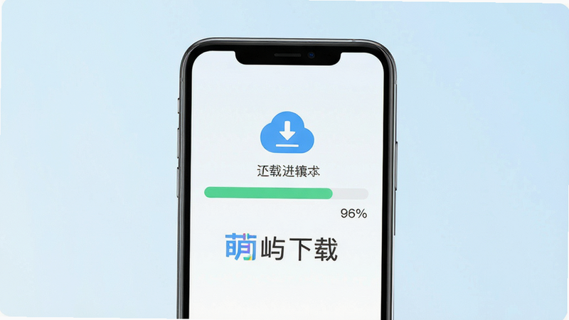 主体是一个手机屏幕显示下载进度条,背景为淡蓝色渐变,布局简洁,排版居中,风格为扁平化UI设计,细节处有下载图标和百分比显示,画质清晰,干净背景,无杂乱元素,图片中文字显示