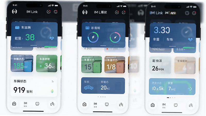 ����ΪIM Link APP�Ľ���ȫ��չʾ����������������ҳ����״̬��Ƭ��������������̡�����״̬�Ⱥ�������ģ�飬�Ű���ñ�ƽ����ƣ����Ƽ���ǿ�ң�ϸ�ڴ���ʾ�Ǽ�Ʒ��Logo����IM Link�����������ʸ���8K���ɾ��޶���Ԫ��