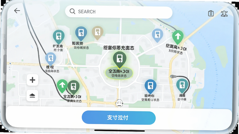 ����Ϊ����ͼ���棬�����Ե�ͼΪ���ģ���Χ�ֲ�������׮��ǵ㣬�Ű�����ײ�֧����ť�Ͷ������������������ֱ�ۣ�ϸ�ڴ�������ʾ��ǰѡ�г��׮�ľ���Ϳ���״̬������ϸ�壬ɫ�ʴ����г