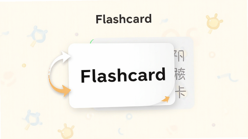 ��¹��������ģʽ���棬����Ϊһ������д��Ӣ�ĵ��ʵĿ�Ƭ��������Լ�ɼ��������壬���־��У�����Ϊ��͵��װ�ɫ������������ã�ϸ�ڰ�����ת������ʾ���ͷ�������������ɾ�������Ԫ�أ����֡�Flashcard������