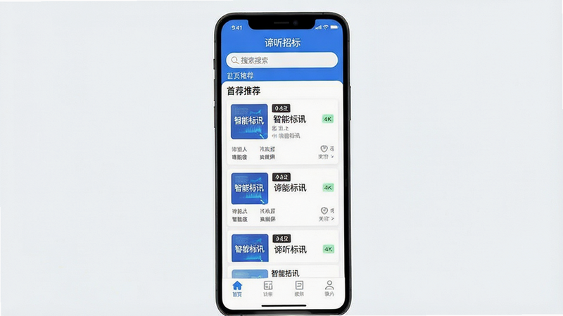 һ�Ÿ�����������չʾͼ������Ϊ�������бꡱAPP���ֻ���Ļ��ͼ����������չʾ��ҳ�Ƽ��б����������������ײ����������Ű������ִ������Ϊ��ƽ������Ƽ��磬ϸ�ڰ�����ɫ��ɫ������ɫ��Ƭ�������������������֡����ܱ�Ѷ��������4K���ɾ��޶���Ԫ�أ����ּ����š������бꡱ