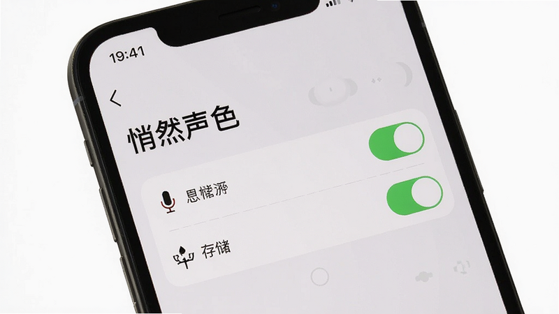 手机设置界面,显示“悄然声色”的权限管理页面,麦克风与存储权限开关为开启状态,风格简洁,色调中性,细节清晰,画质高,干净,无多余元素