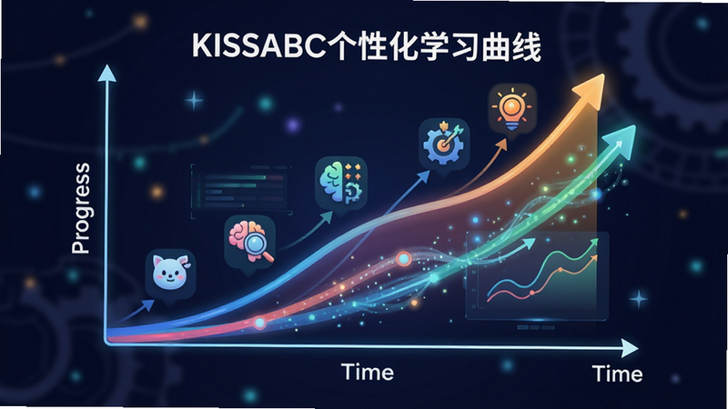 һ��չʾKISSABC���Ի�ѧϰ���ߵ����ݿ��ӻ�����ͼ������Ϊ�����Ĳ�ɫ���ߣ������ʾ��Progress���롮Time������Χ��׺�Ŵ�����ͬ���ܵ��Сͼ�꣬���ֿƼ�����ͯȤ���棬�Ű��࣬����ִ����£�ϸ�ڴ�����������Ч��������ϸ�壬�ɾ����޶���Ԫ��
