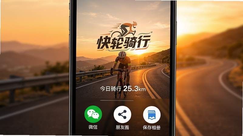 �ֻ���Ļ��ʾ�������棬�м���һ�ž��������к������������С��������С�Logo���·���ʾ���������� 25.3km��������ΪϦ���µĹ�·�羰���ײ��С�΢�š���������Ȧ������������ᡱ����Բ��ͼ�꣬�������룬ɫ����ܰ�����ʸ��壬������Ԫ��