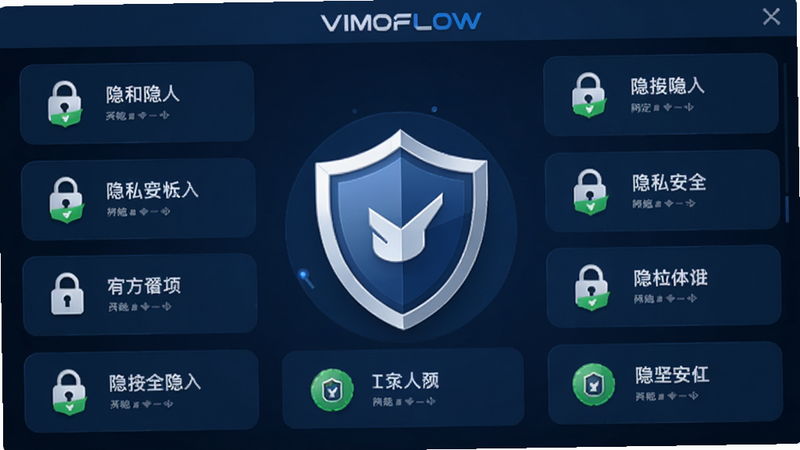 ����Ϊ VIMOFLOW ��ȫ���ý��棬����Ϊ���Ķ���ͼ����Χ���ƹ���ѡ��Ű�������򣬷��Ϊ����ɫ����磬ϸ�ڰ�������ͼ������ɫ��ȫ��ʶ�������������ɾ��޸���Ԫ�أ�ǿ��'��˽��ȫ'����