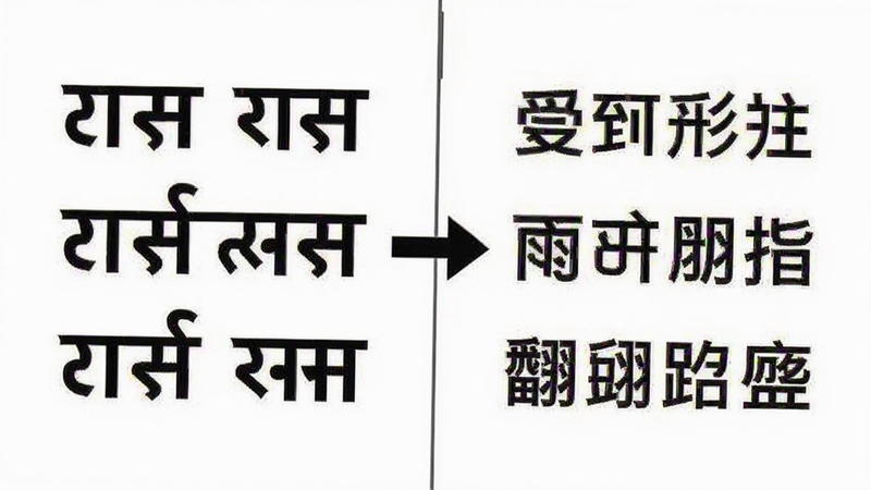 分屏显示左右两侧,左侧为印地语文字,右侧为对应的中文翻译,中间有箭头连接,背景为简洁的白色,文字清晰,排版整齐,风格扁平化,无多余装饰,alt:印地语翻译文本界面