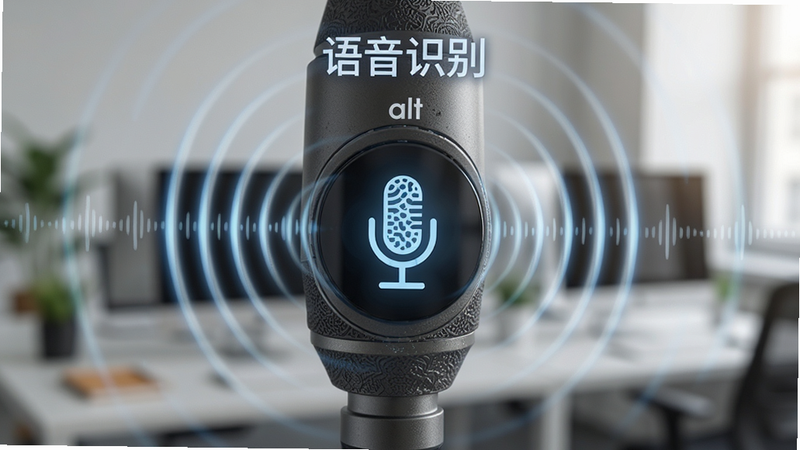 展示手机麦克风图标被声波环绕的特写画面,背景为模糊的办公室场景,突出语音输入功能,文字标注“语音识别”,风格写实,光线柔和,细节丰富,画质高清,alt:印地语翻译语音功能