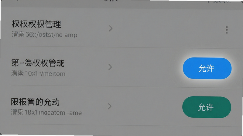 主体为手机设置界面截图,布局展示权限管理页面,背景为系统默认灰色,排版列表式,风格简洁直观,细节高亮显示“允许”按钮,画质清晰,干净,无多余元素
