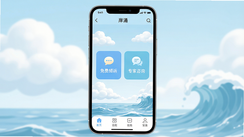 ����Ϊ�ֻ���Ļ����ʾ����ӿ��APP��ҳ���棬����������������������࣬�м�ͻ����������ߡ��롰ר����ѯ������������ڣ��ײ�Ϊ���ܲ˵������������������ϵ����ɫ����������͵��ƶ��뺣�˱���Ԫ�أ�Ӫ�찲������ȫ�ķ�Χ���Ű湤�����������������ʸ��壬�޶�������Ԫ�أ�ͻ��רҵ����ů�С�