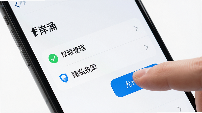 �ֻ���Ļ��д����ʾ����ӿ��APP�����ý��棬�ص�ͻ����Ȩ�޹������롰��˽���ߡ�ѡ�����Ϊ���İ�ɫ������������ͼ���׼���������Ҳ���һֻ�����ڵ������������ť��������дʵ������������ϸ�ڷḻ��ǿ���û�����˽���Ƶ�����Ȩ���޶���װ�Σ����ʸ��壬���ֽ��ա�