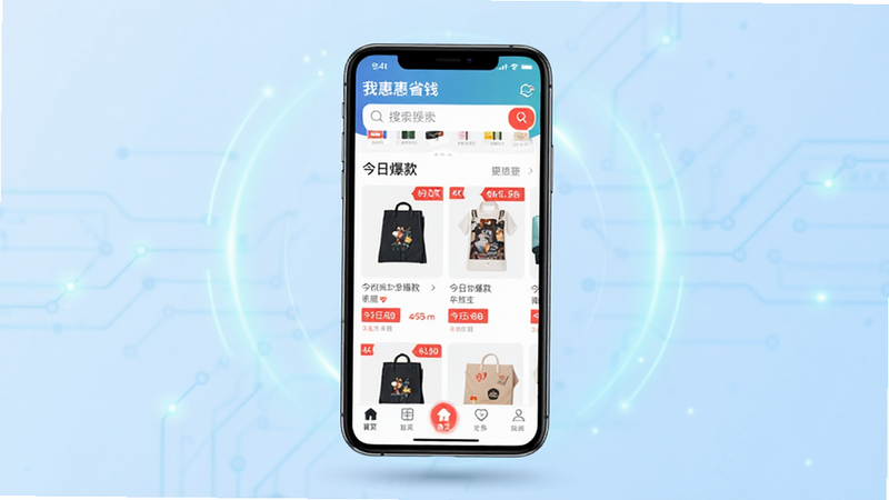 ����:�һ�ʡǮAPP����ȫ��չʾ, ����:�����������ֻ�ģ�ͣ���Ļ������ʾ��ҳ������Ϊ���������в�չʾ�����ձ����Ʒ��Ƭ���ײ���������������ҳ��������Ϊ����ɫ����Ƽ��й��Σ��Ű�:����ƽ�����ϸ��:��ƷͼƬ�������۸��ǩ��ɫ��Ŀ������:4k���壬�ɾ����޶���Ԫ��, ����: