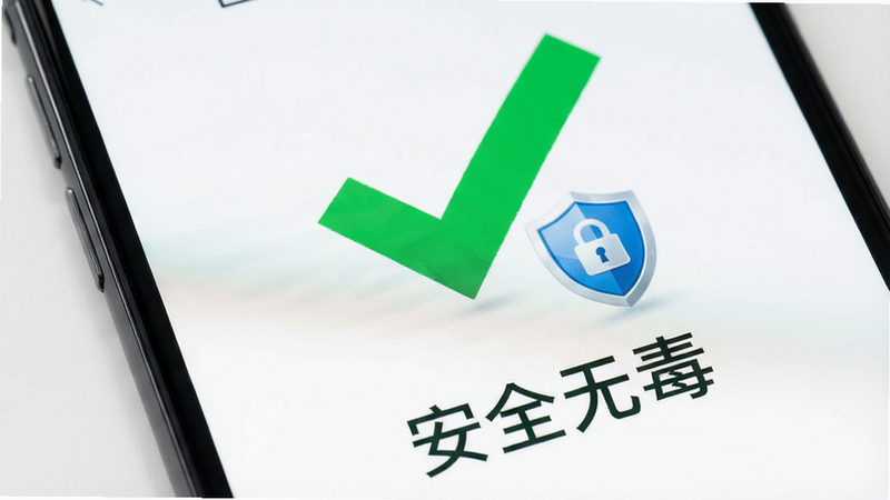 ����Ϊ�ֻ����棬��ʾ����ȫ��⡱ͨ��ͼ�꣬��ɫ�Թ�������Ϊ��ɫ�����ּ�࣬���Ϊ��ȫ���ţ�ϸ�ڴ��ж���ͼ�꣬���ʸ��壬������ʾ����ȫ�޶���