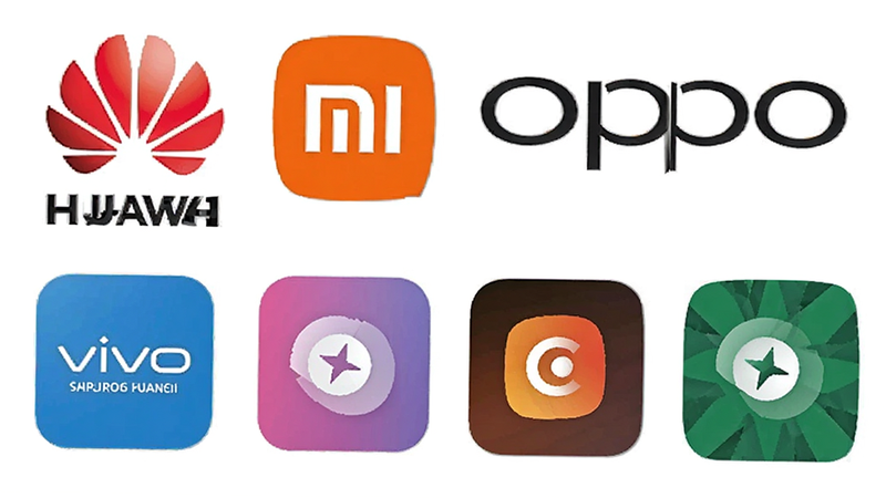 鹿卡普支持手机品牌图标展示,华为、小米、OPPO、vivo等图标排列,白色背景,简洁设计,高清