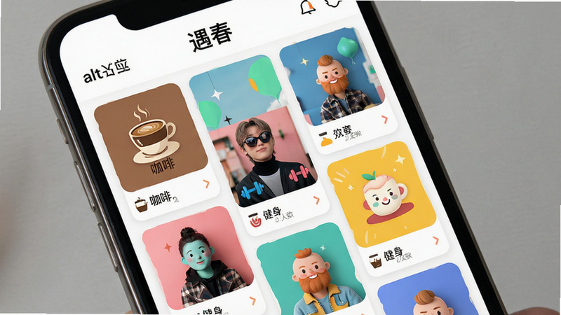 ����Ϊ�ֻ���Ļ��չʾ��������APP����ȤȦ��ҳ�棬����Ϊ�ٲ�����Ƭ��ƣ�չʾ��ͬȦ�ӵķ���ͼ���������Ű������������������ữ��ɫ�ʷḻ����г��ϸ��չʾ�����ȡ�������������ͼ�꣬�����������ɾ����޶���Ԫ�أ��������ơ��������ڶ�����alt���ԡ�����Ԥ��ͼ��