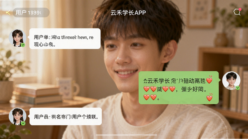 չʾ�ƺ�ѧ��APP�Ķ��ֶԻ����棬������û���Ϣ���Ҳ����ƺ�ѧ���Ļظ����ظ��д��а���emoji������ģ������ͻ���Ի����ݣ���ɫͷ�������ɼ����������࣬���������ɶ��������ܰ���߻���