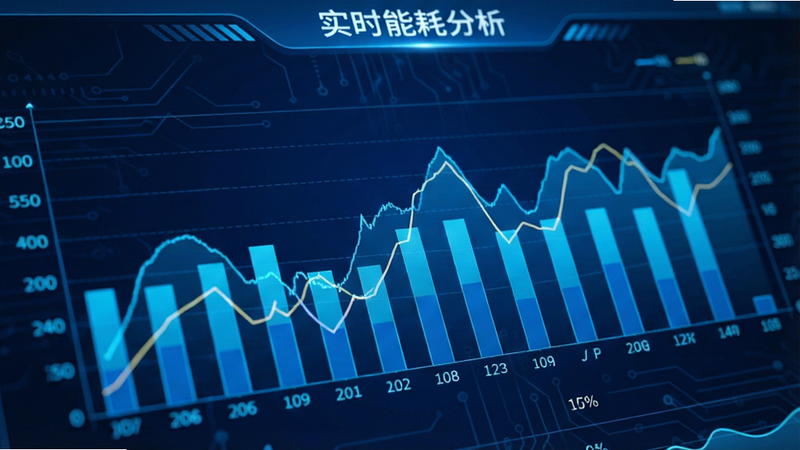 主体为能源数据可视化图表特写,布局为全屏展示,包含柱状图与折线图,排版紧凑,风格蓝色科技风,细节显示数据波动曲线,画质清晰锐利,无多余元素,文字包含