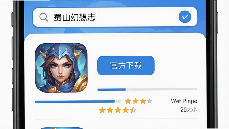 主体为手机应用商店界面,布局为搜索结果列表页,顶部搜索框显示